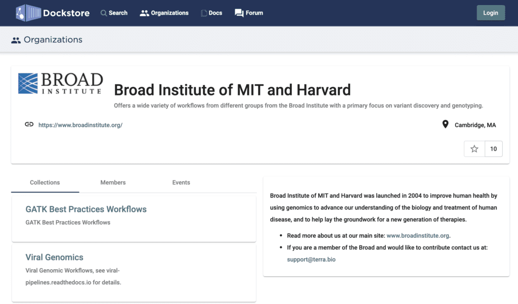 Screenshot of Broad's Organization page